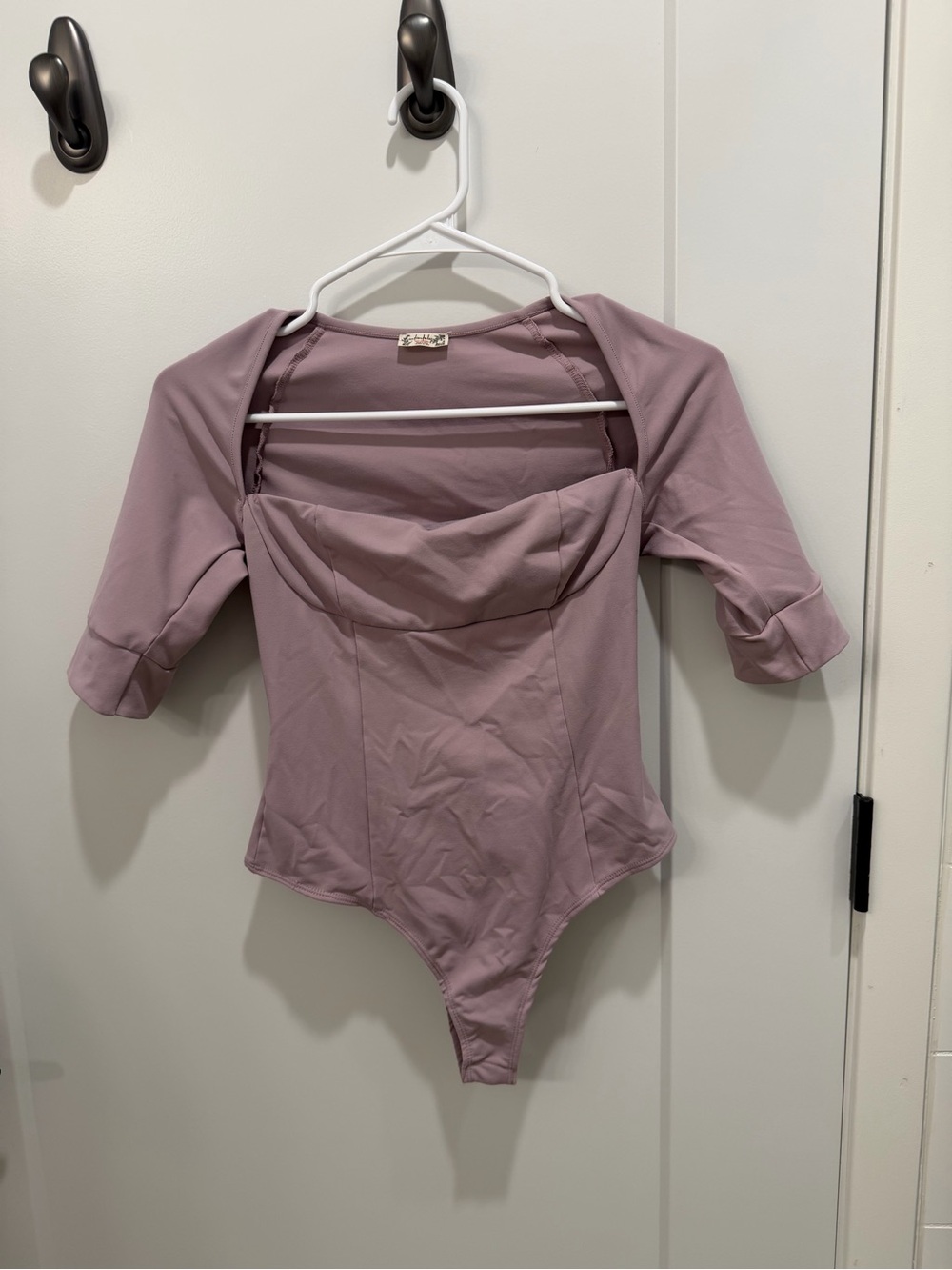 Girls Mauve Long Sleeve Bodysuit with Sweetheart Neckline